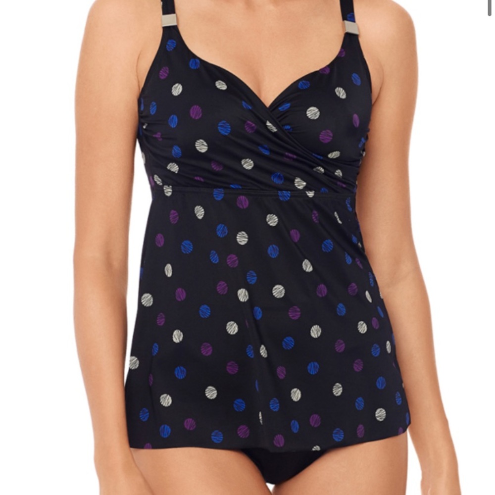 NWT Miraclesuit Spotted Surplice Tankini Top - Picture 3 of 12